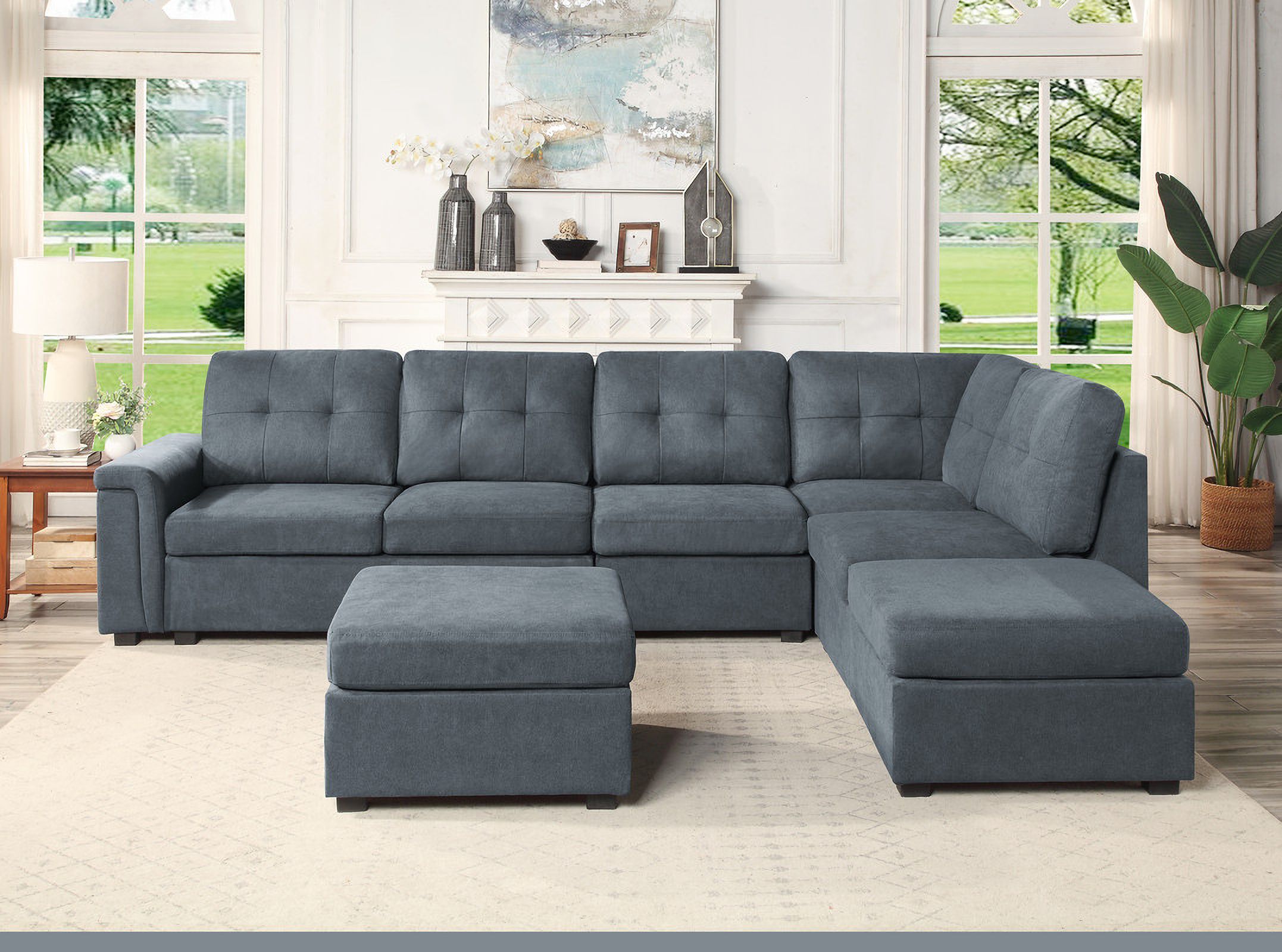 Isla Gray Woven Fabric 7-Seater Sectional Sofa With Ottomans 81804-3B ... intended for