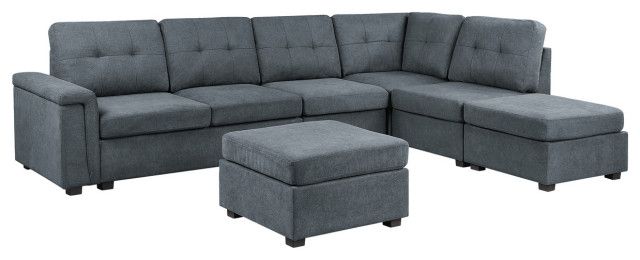 Isla Gray Woven Fabric 7-Seater Sectional Sofa With Ottomans ... for
