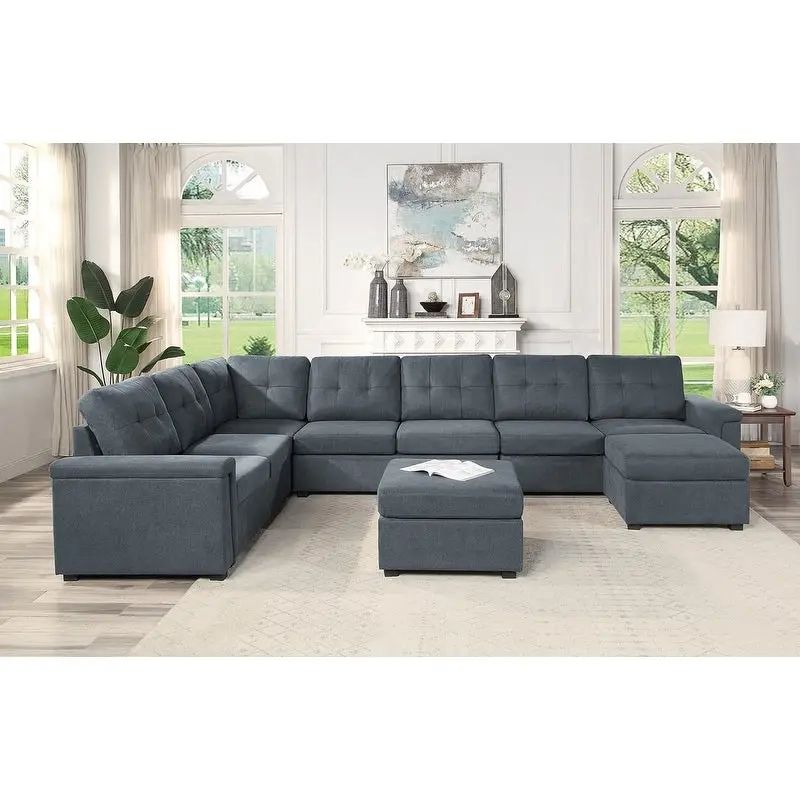 Isla Gray Woven Fabric 9-Seater Sectional Sofa With Ottomans - Vigshome within Creating Cozy Gatherings with the Isla Gray 7-Seater Sofa and Ottoman
