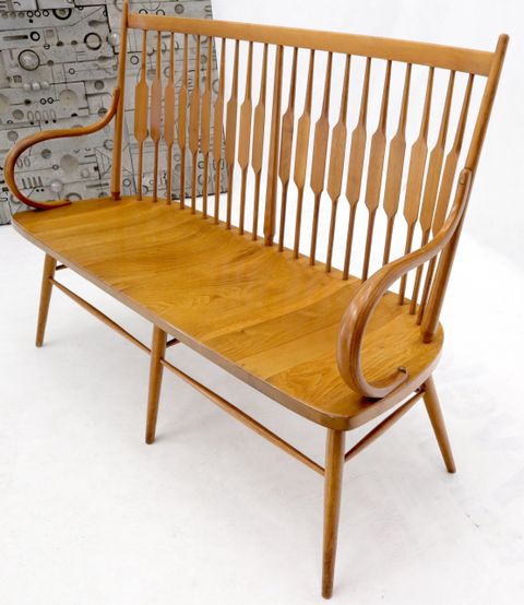 Kipp Stuart Spindle Back Bent Walnut Bench At 1Stdibs with regard to