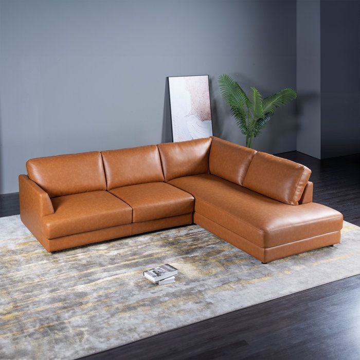 Latitude Run® Pluie 108&quot; W Mid Century Modern Leather Cozy Sectional ... with