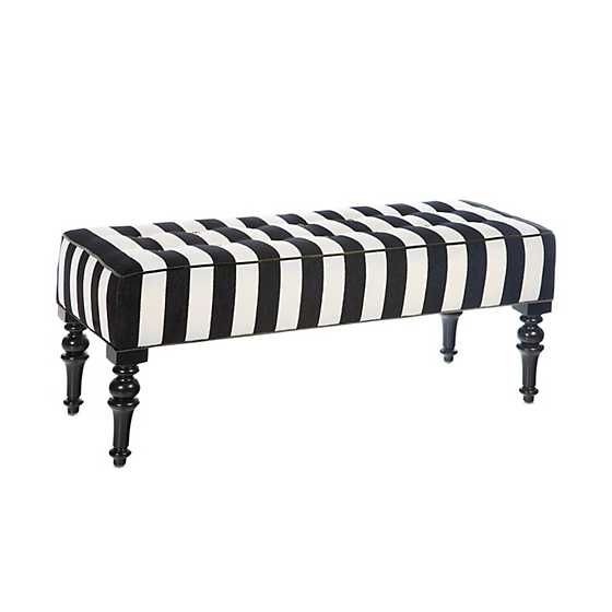 Mackenzie-Childs | Marquee Black Stripe Chenille Upholstered Bench intended for A Closer Look at the Black Arlington Chenille Upholstered Bench