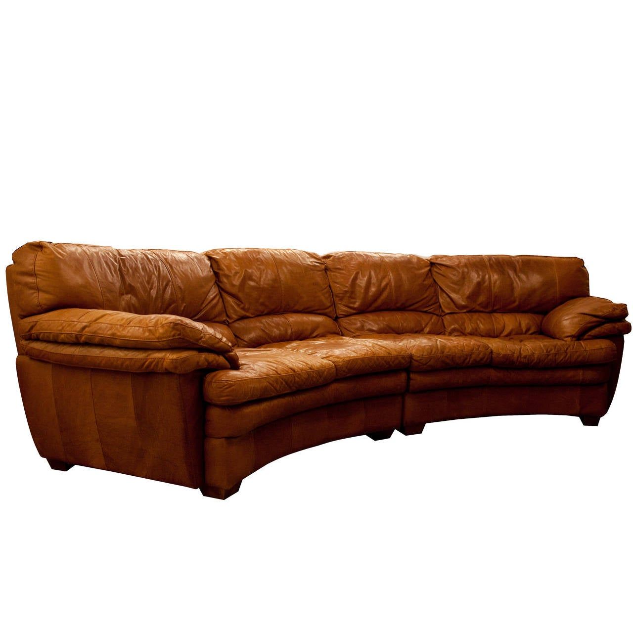 Mid-Century Large Curved Tan Leather Sofa At 1Stdibs pertaining to