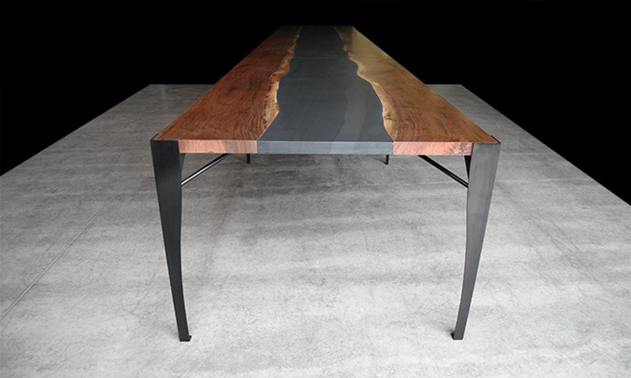 Modern Black Walnut Slate Dining Table With Blackened Steel Legs For ... in