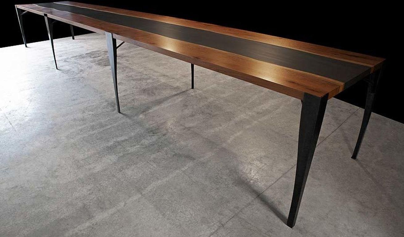 Modern Black Walnut Slate Dining Table With Blackened Steel Legs For ... regarding Elevating Mealtime Aesthetics The Black Walnut Slate Dining Table Story