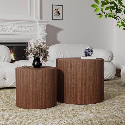 Nesting Coffee Tables Set Of 2 Wooden Round Coffee Table Circle Nesting ... regarding