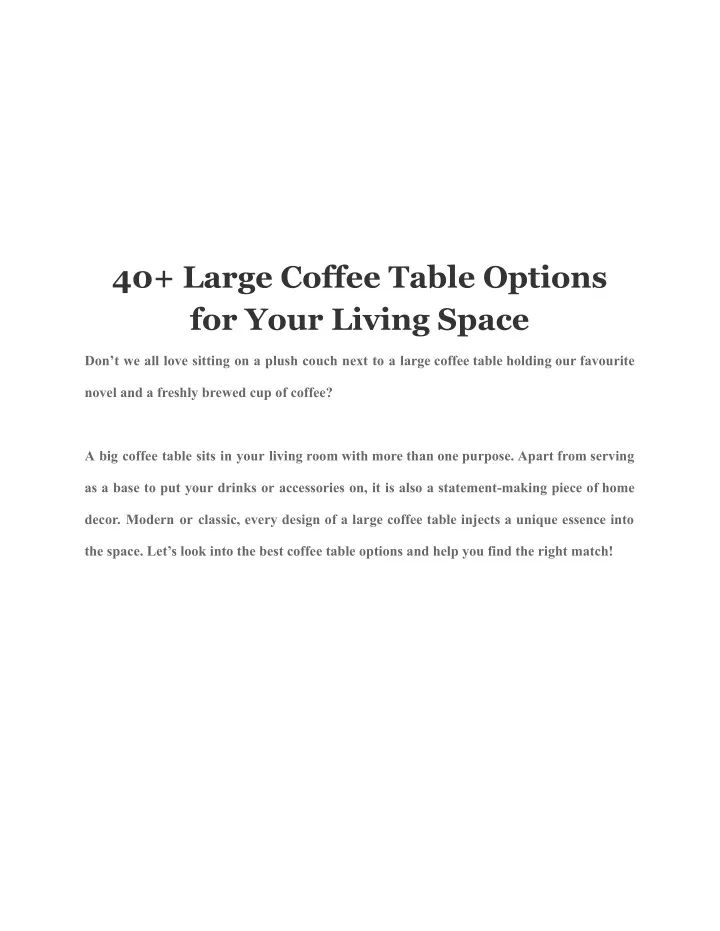 Ppt - 40 Large Coffee Table Options For Your Living Space Powerpoint ... within Styling Your Living Space with a Set of Two 50-Inch Coffee Tables