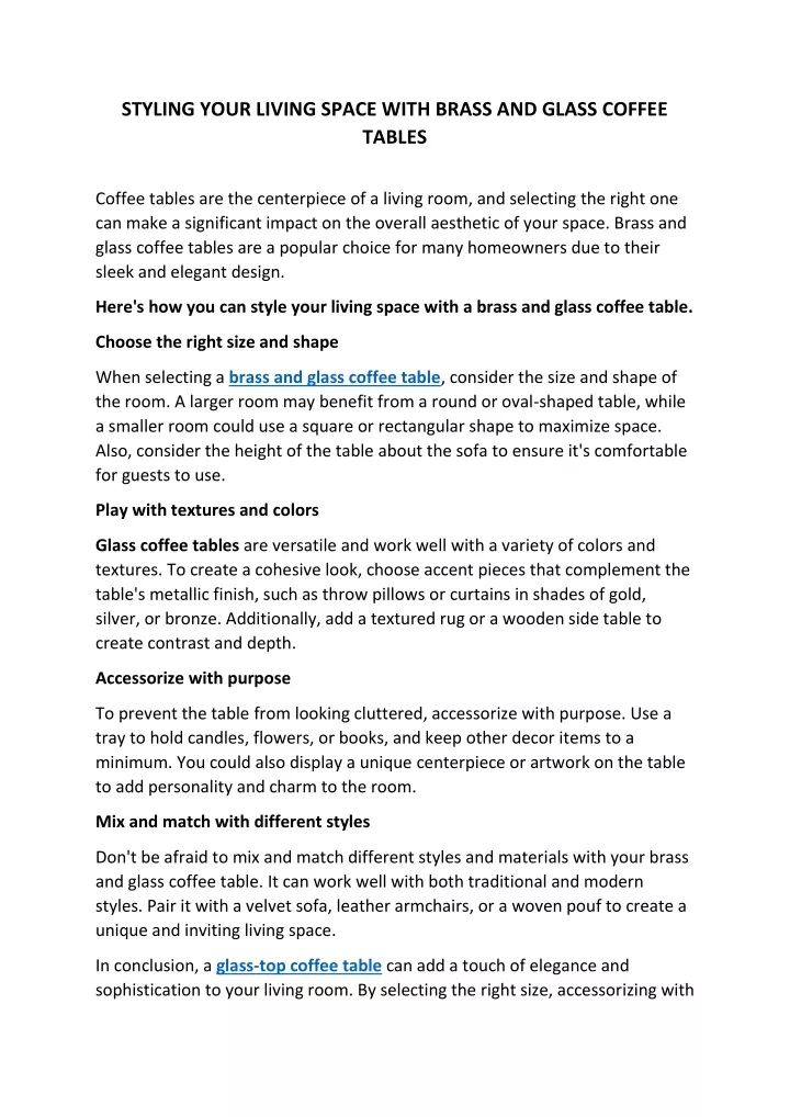 Ppt - Styling Your Living Space With Brass And Glass Coffee Tables ... with