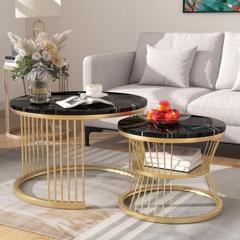 Ribavary® Marble Laminated Look Round Coffee Tables Set, 2 Piece ... throughout