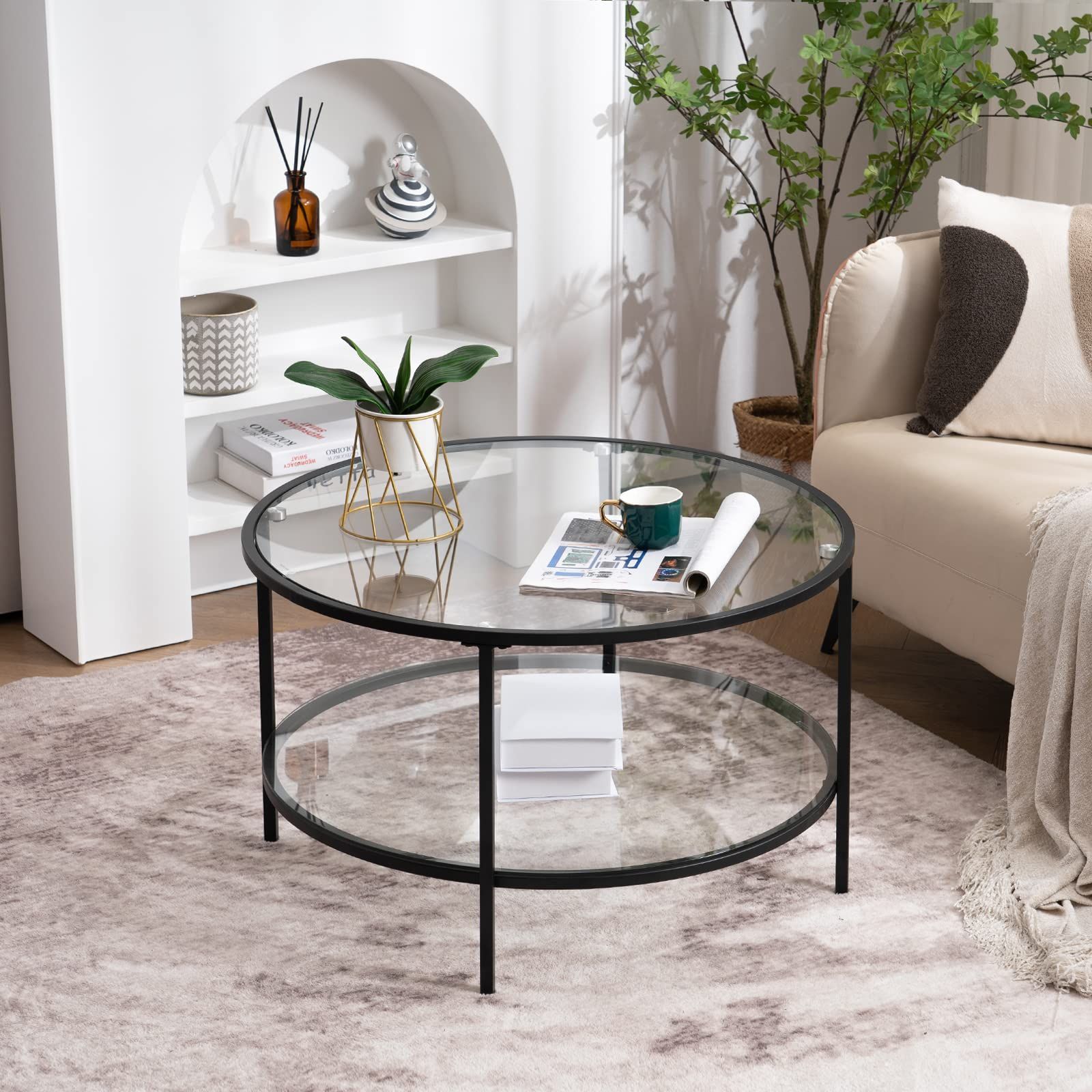 Round Glass Coffee Table,Modern Coffee Table For Living Room,Small ... with regard to