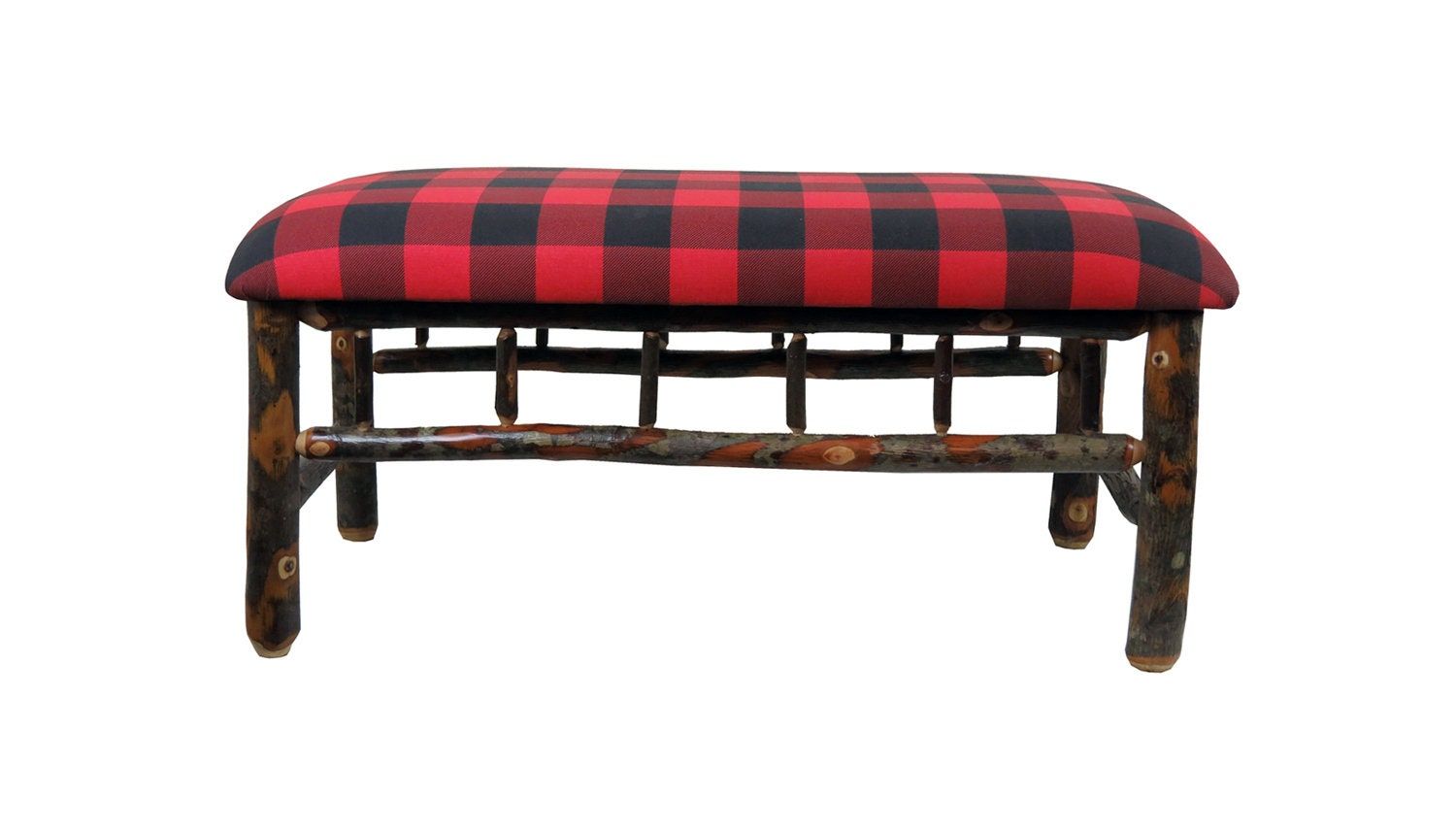 Rustic Hickory Upholstered Jumbo Bench With Spindles | Etsy regarding