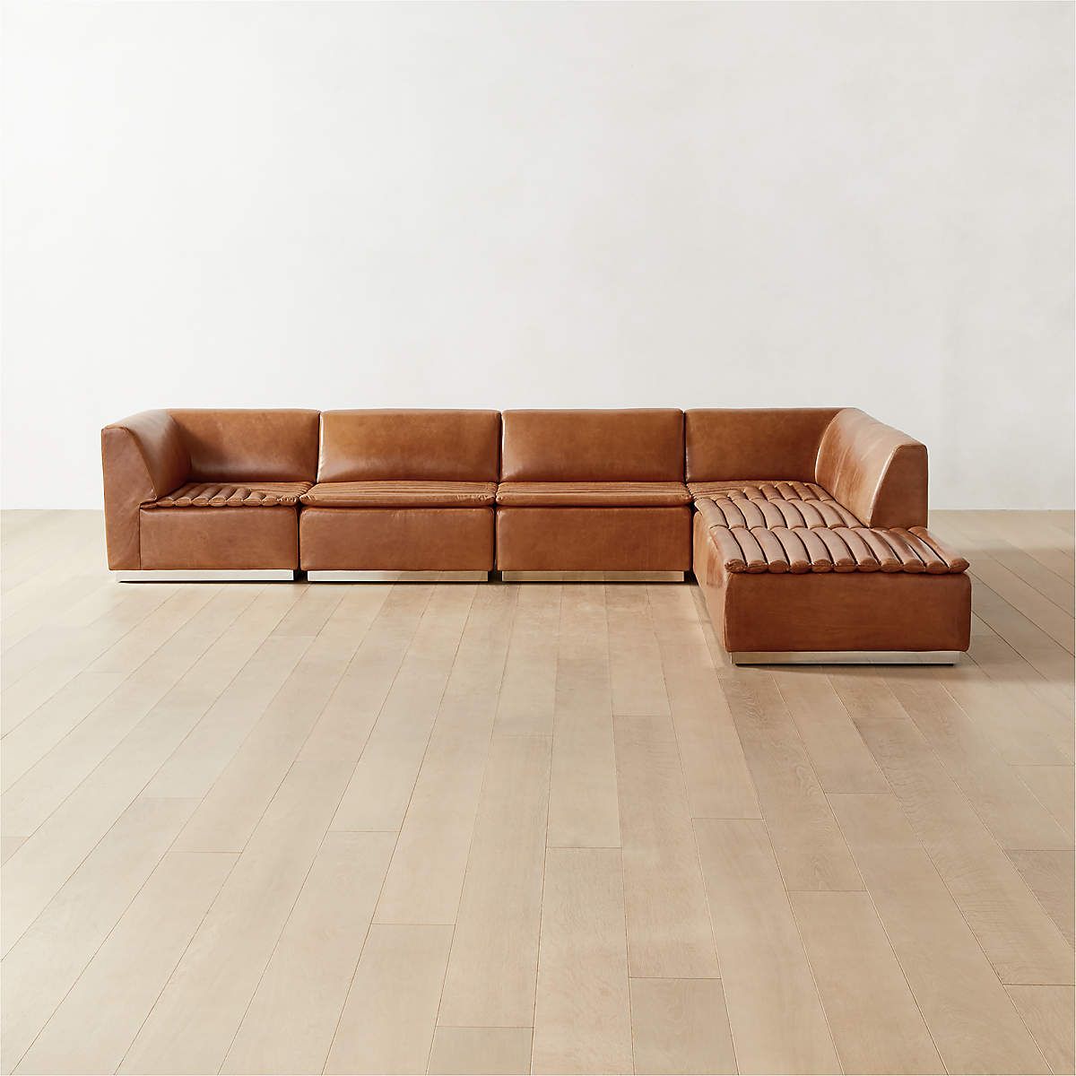 Salon Modern 6-Piece L-Shaped Brown Leather Sectional Sofa | Cb2 Canada throughout Elevating Your Living Space with the Taylor Light Brown Leather Sofa