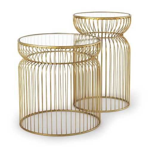 Shani Set Of 2 Round, Gold Metal W/ Glass Accent Tables | Mercana ... regarding