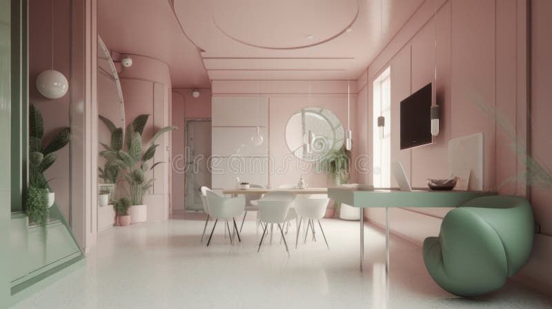 Sleek Shimmers: Pale Pink And Sage Green Bionic Interior Desig Stock ... within