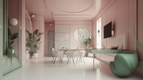 Sleek Shimmers: Pale Pink And Sage Green Bionic Interior Desig Stock ... within