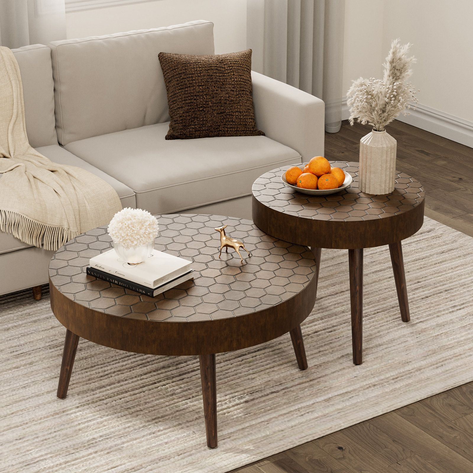 Wade Logan® Bouthillier 2 Piece Coffee Table Set, Traditional Mdf Round ... for