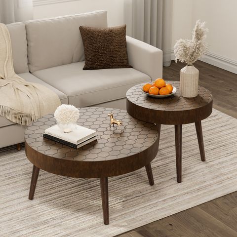 Wade Logan® Bouthillier 2 Piece Coffee Table Set, Traditional Mdf Round ... for