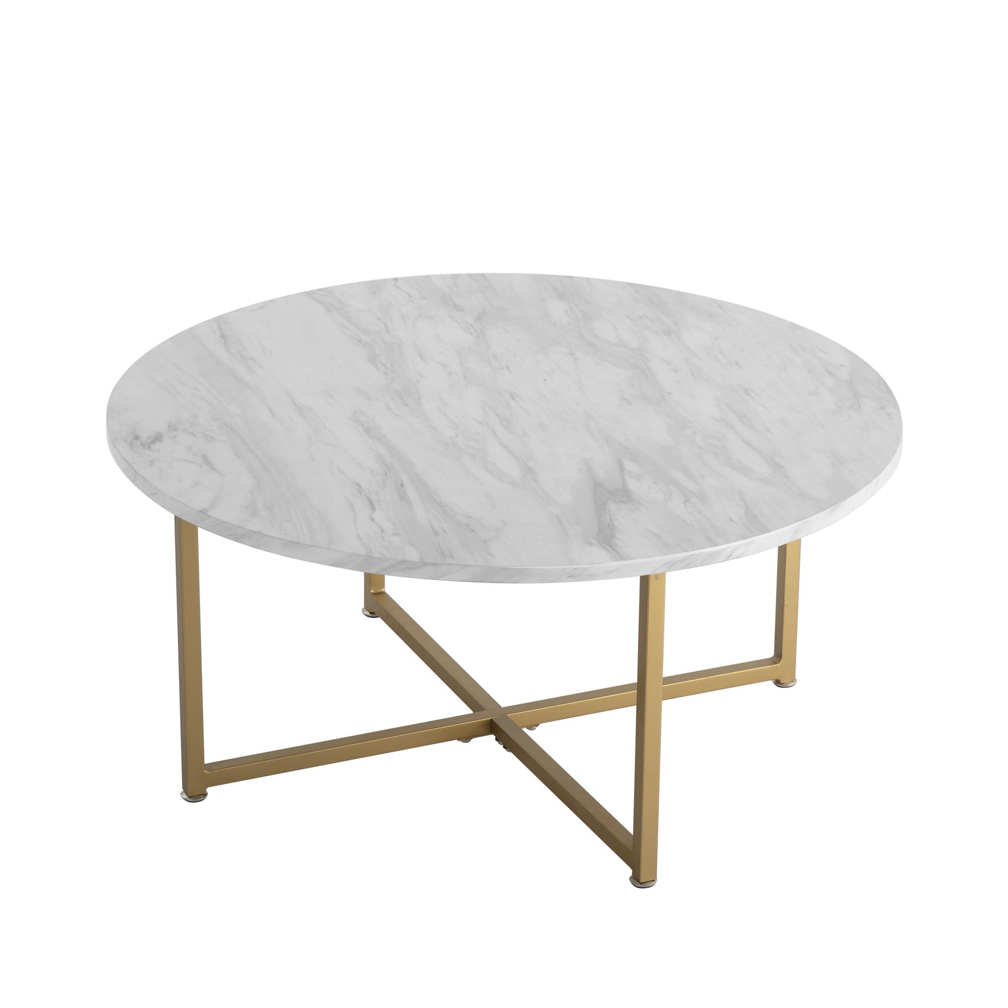 White Marble Effect Round Coffee Table With Gold Legs - Dreamo Living inside