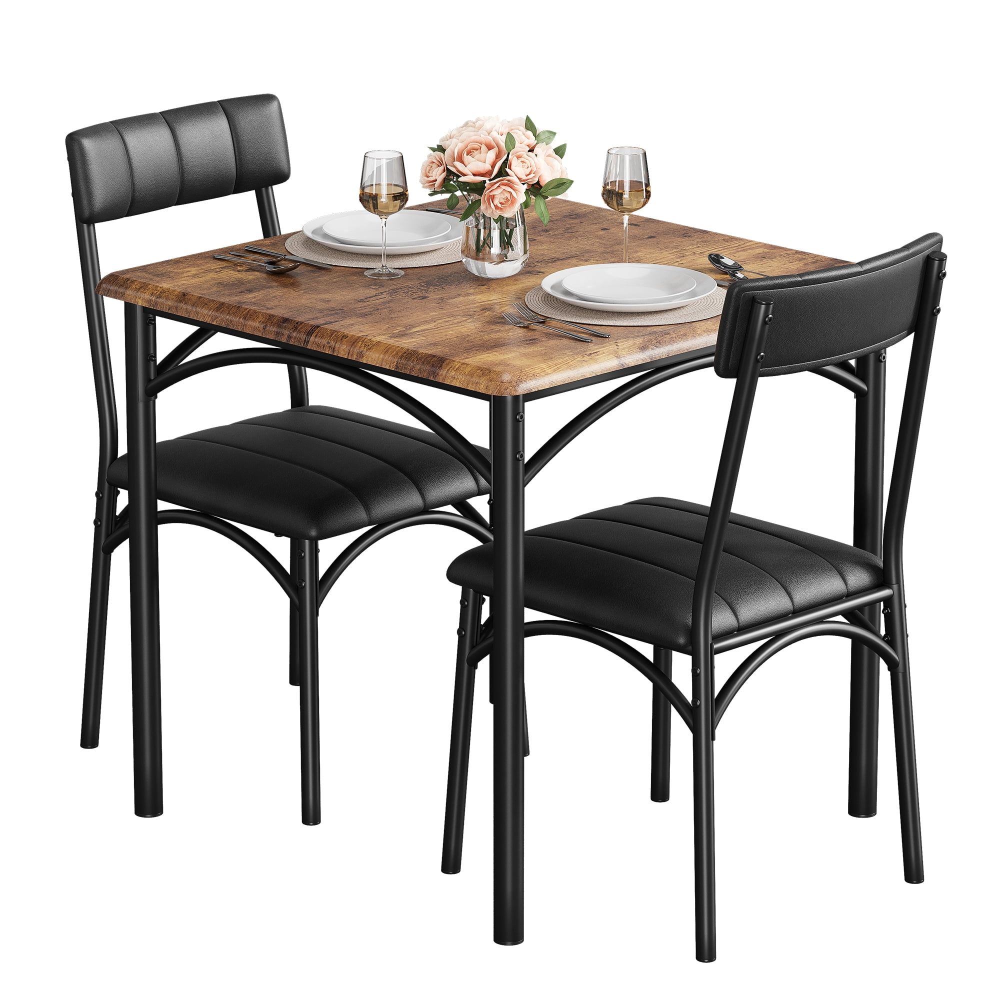 Yesfashion 3 Piece Dining Table Set, Kitchen Table And Chairs For 2 ... throughout The Enduring Appeal of Dark Walnut in a 3-Piece Table Setting