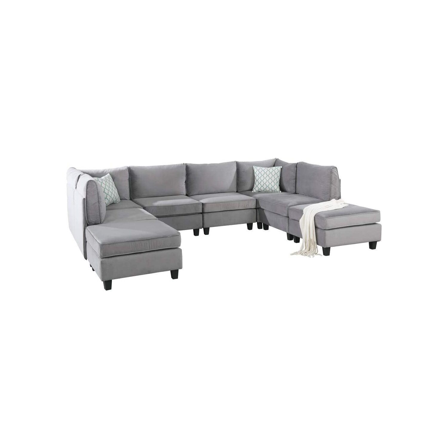 Zelmira Gray Velvet 8Pc Modular Reversible L Shape Corner Sectional ... with