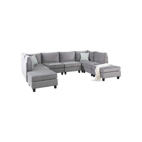 Zelmira Gray Velvet 8Pc Modular Reversible L Shape Corner Sectional ... with