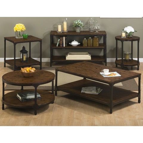 10 The Best 3-Piece Coffee Tables pertaining to Contemporary 3-Piece Coffee Table Set With Angled Legs And Extra Storage Shelf, Walnut/Gray