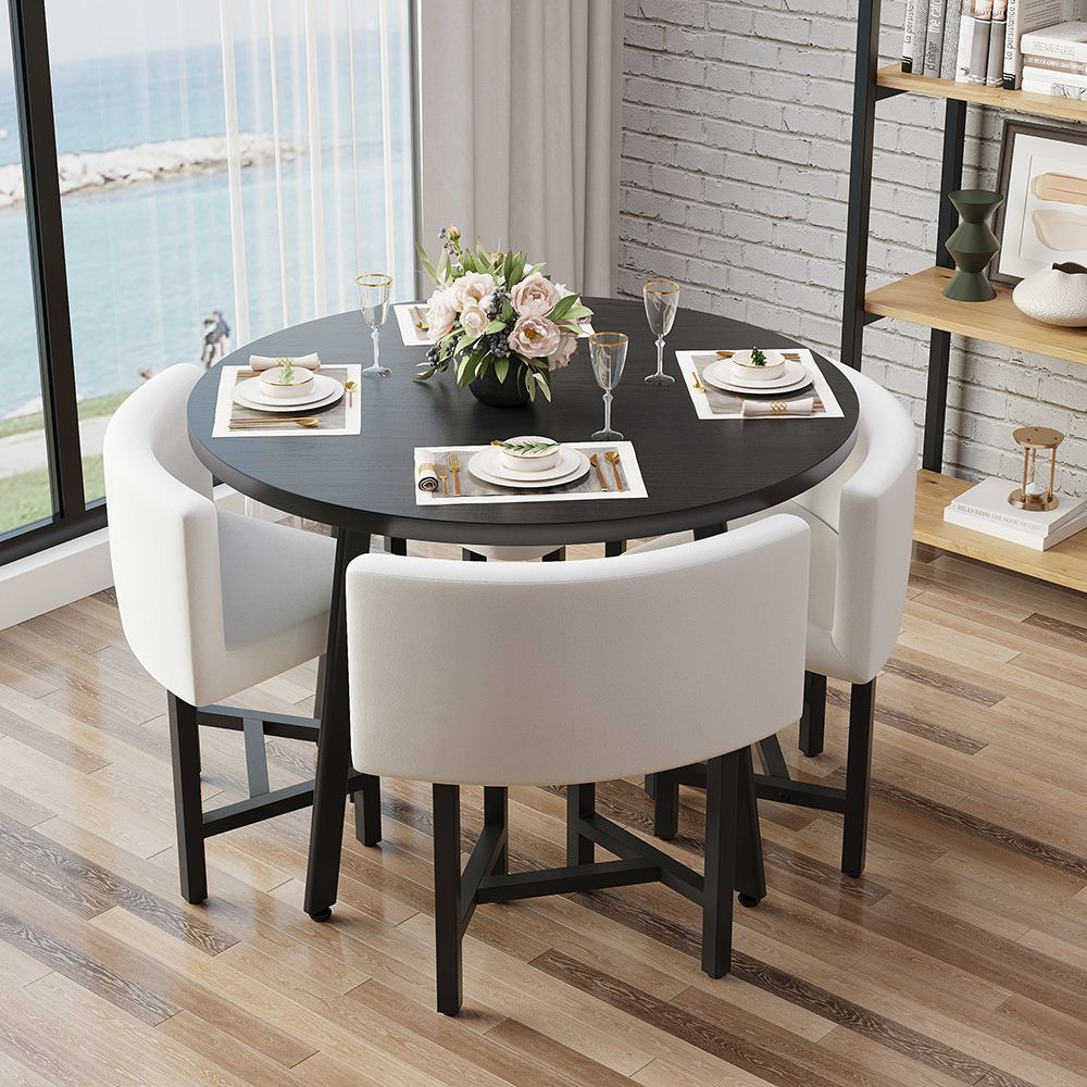 1000Mm Round Wooden Small Nesting Dining Table Set For 4 White ... intended for Round Dining Table For Compact Spaces