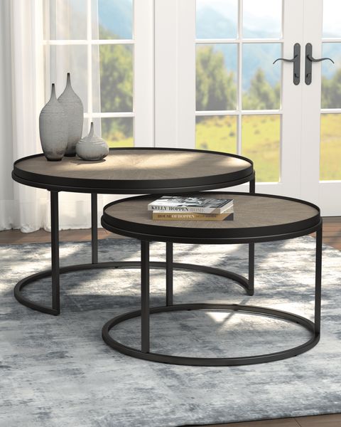 11 Round Coffee Tables To Bring Your Home Decor Full Circle regarding Coaster Ollie 2-Piece Wood Farmhouse Round Nesting Table Natural And Black