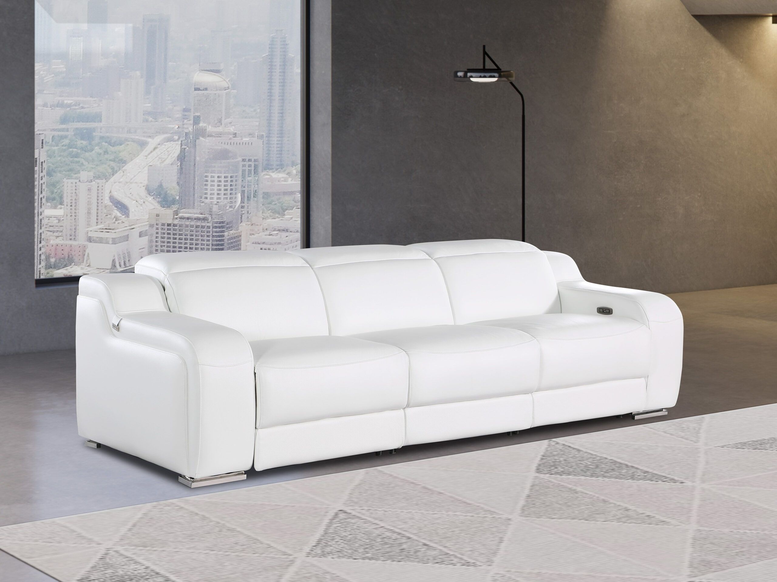 1116 Divanitalia White Top Grain Italian Leather Power Reclining Sofa With Dual Recliners And ... for Antonio Italian Leather Power Reclining Sofa With Power Headrests, White