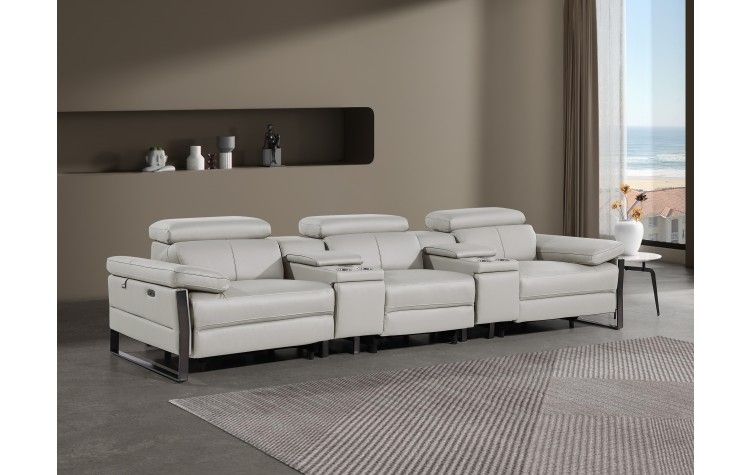 1246 - Divanitalia Light Grey Modular Power Triple Reclining Dual Console Sofa With Power ... with regard to Unveiling the Luxury of the Antonio Italian Leather Power Reclining Sofa with Headrests