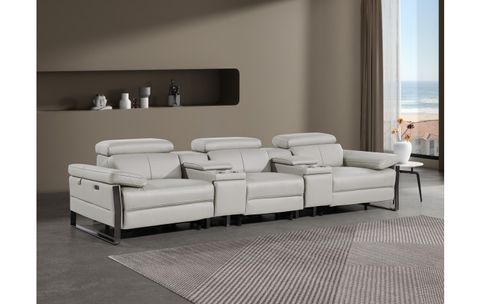 1246 - Divanitalia Light Grey Modular Power Triple Reclining Dual Console Sofa With Power ... with regard to Unveiling the Luxury of the Antonio Italian Leather Power Reclining Sofa with Headrests