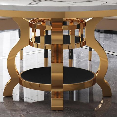 1300Mm Modern Round Dining Table Faux Marble Top & Stainless Steel ... pertaining to Round Marble Dining Table With Gold Rim