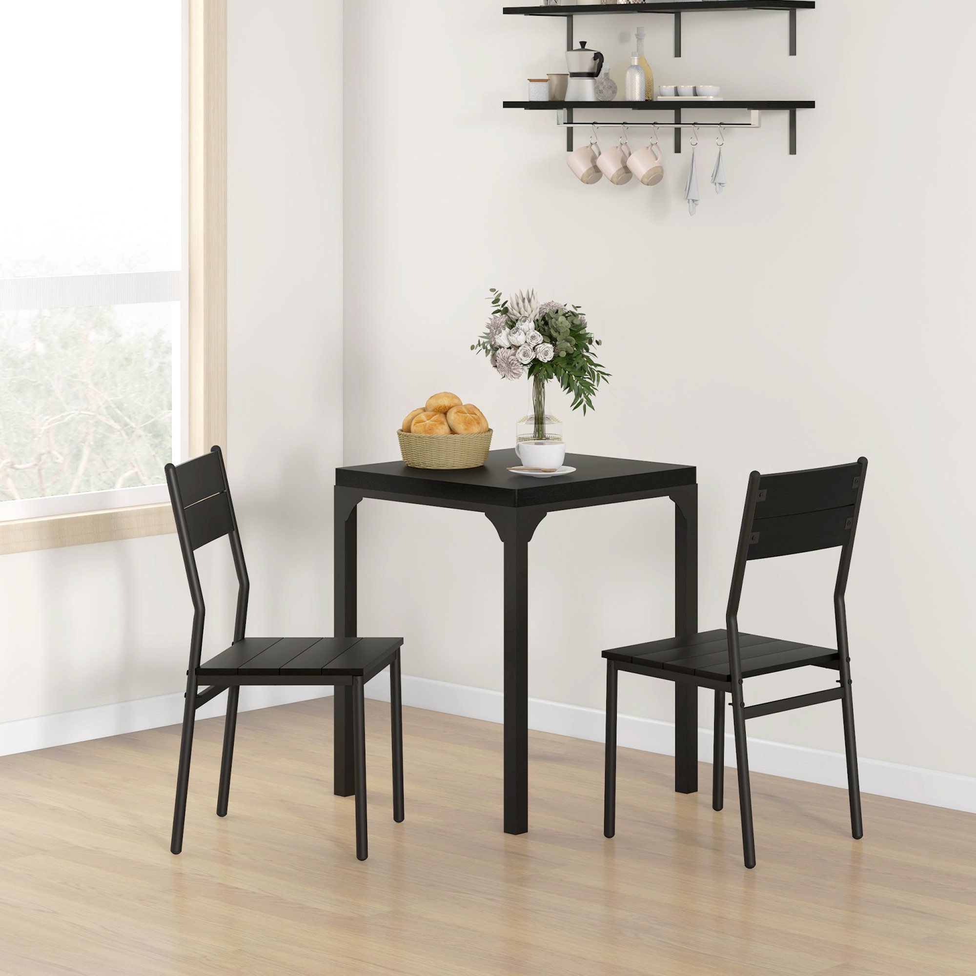 17 Stories Space-Saving Black Mdf Dining Table Set, Modern Minimalist ... regarding Less is more: how modern dining tables transform small kitchen spaces