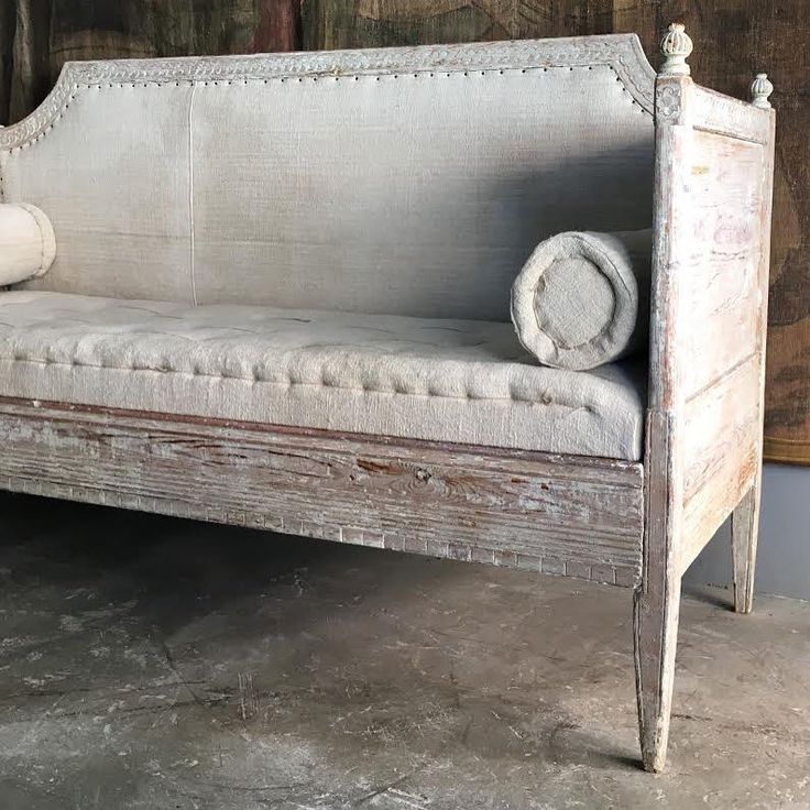 18Th C. Swedish Gustavian Period Settee In Original Paint, Newly ... for Medallion Settee, Hemp Linen