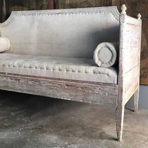 18Th C. Swedish Gustavian Period Settee In Original Paint, Newly ... for Medallion Settee, Hemp Linen