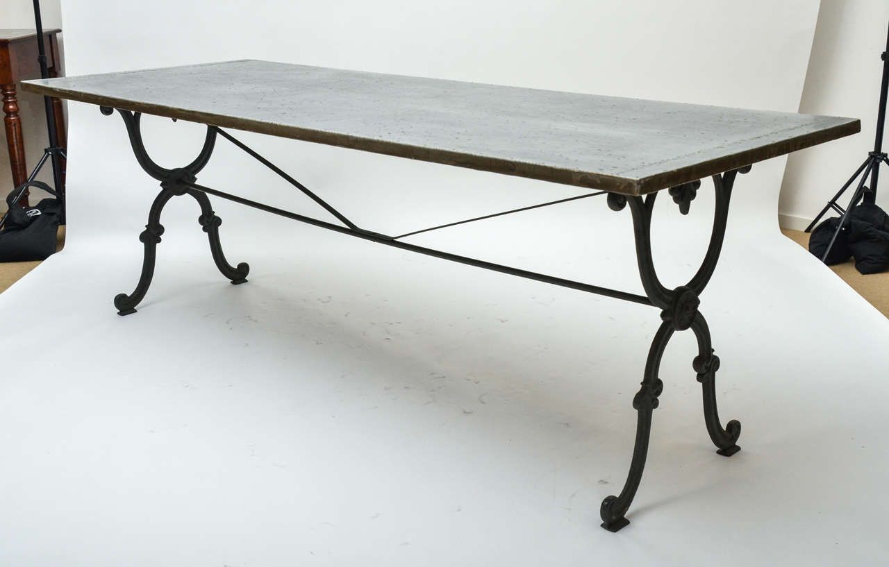 19Th Century Cast Iron Base Writing Or Dining Table With New Antiqued ... with regard to Wooden Dining Table With Iron Base