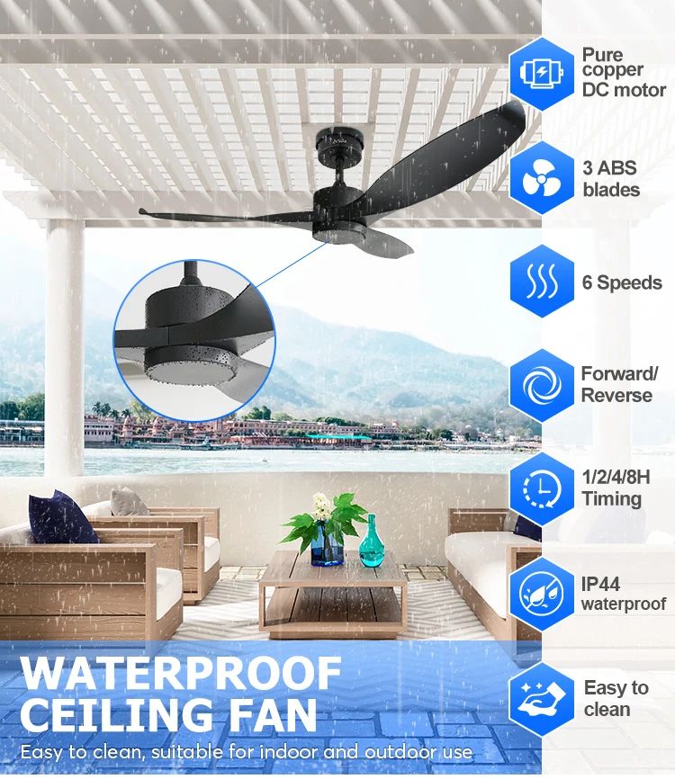1Stshine Ceiling Fan Outdoor Ip44 Waterproof Black Abs Blades Ceiling ... for The Ultimate Guide to Installing and Maintaining Outdoor Ceiling Fans