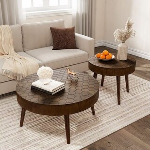 2 Piece Coffee Table Set, Traditional Mdf Round Coffee Table And End ... pertaining to Arzon Coffee Table Set, 2-Piece, Bronze