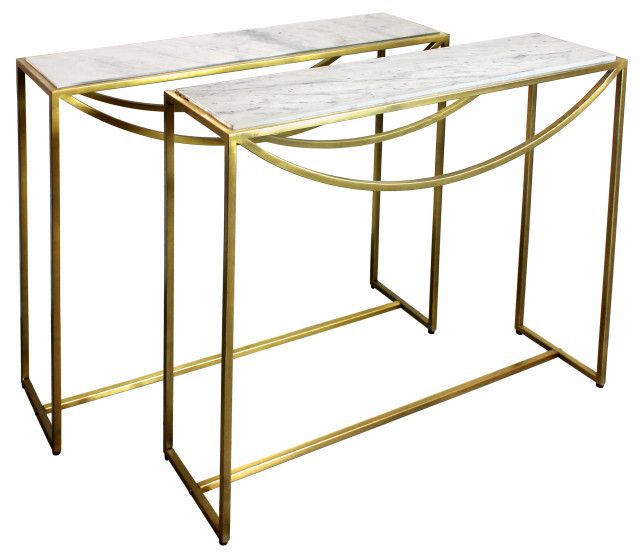 2-Piece Set: Morgan Marble Console Table With Brass Finished Iron Base ... pertaining to Beige Marble End Tables, 2-Piece Set, Oroa Dillinger