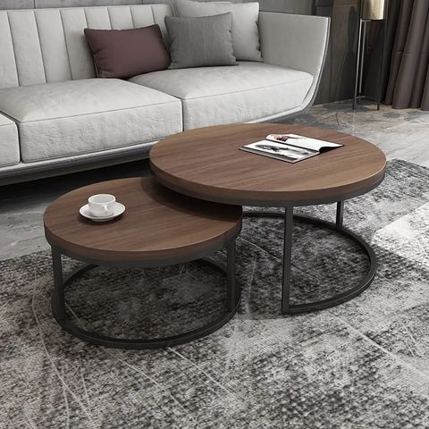 2 Pieces Modern Walnut & Black Round Nesting Coffee Table For Living ... with Pemberly Row 2-Piece Modern Wood Nesting Coffee Table - Dark Walnut / Gold