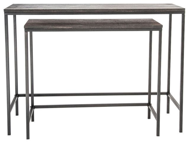 2 Pieces Nesting Console Table, Metal Frame With Large Oak Veneer ... regarding Integrating Retro Nesting Tables into Modern Decor A Designer's Perspective