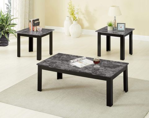 3 Piece Black Faux Marble Coffee And End Table Set intended for Marble Top Table Sets Understanding Their Unique Beauty