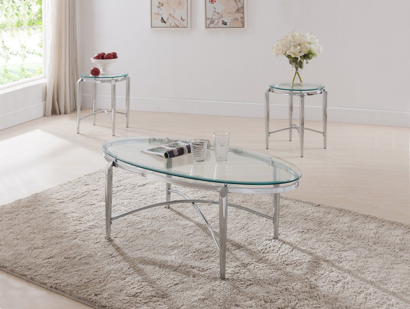 3 Piece Chrome Metal &amp; Glass Top Modern Occasional Cocktail Coffee &amp; 2 ... with regard to Beyond the Look Practical Versatility of the Coaster Black Glass Tables