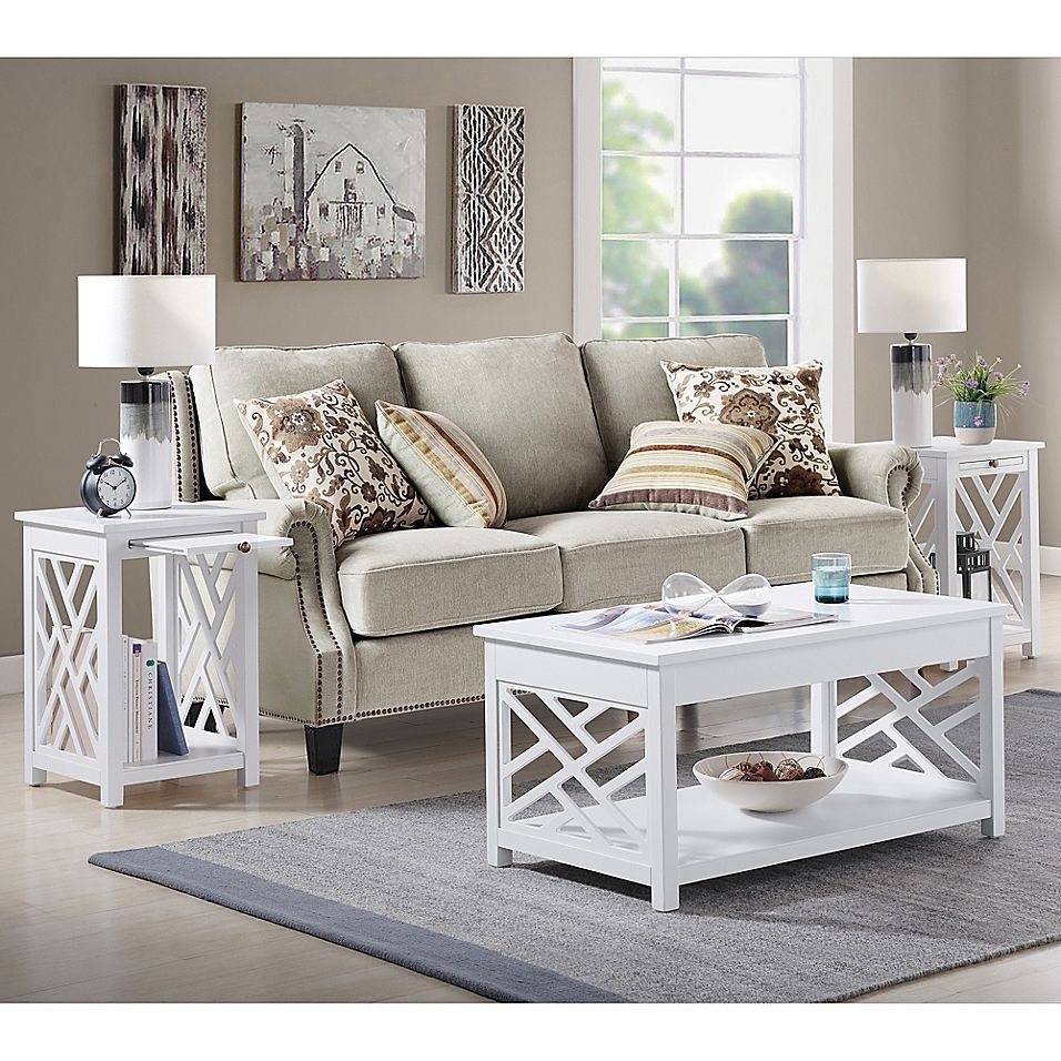 3-Piece Coffee Table And End Table Set In White - Bring A Fresh ... intended for Design Inspiration Featuring the Payne 2-Piece Distressed White Table Set