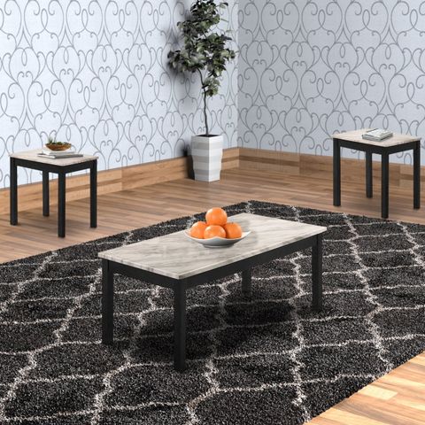 3 Piece Coffee Table And End Table With Faux Marble Top Black And White ... in A Closer Look at the Benzara BM233098 Coffee Table and End Table Set