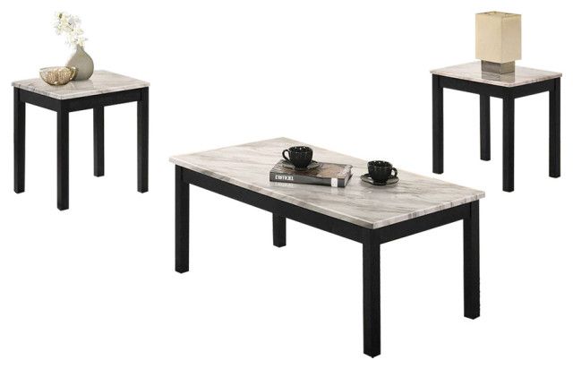 3 Piece Coffee Table With Faux Marble Top - Transitional - Coffee Table ... pertaining to A Closer Look at the Benzara BM233098 Coffee Table and End Table Set