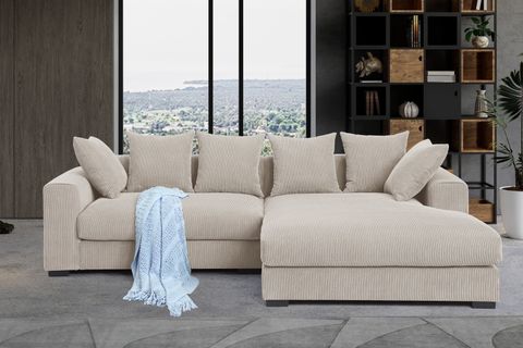 3-Piece Corduroy Sectional Sofa With 6 Pillows And 2 Armrests Modern L ... within L-Shaped Corduroy Sectional Sofa With 6 Pillows In Gray