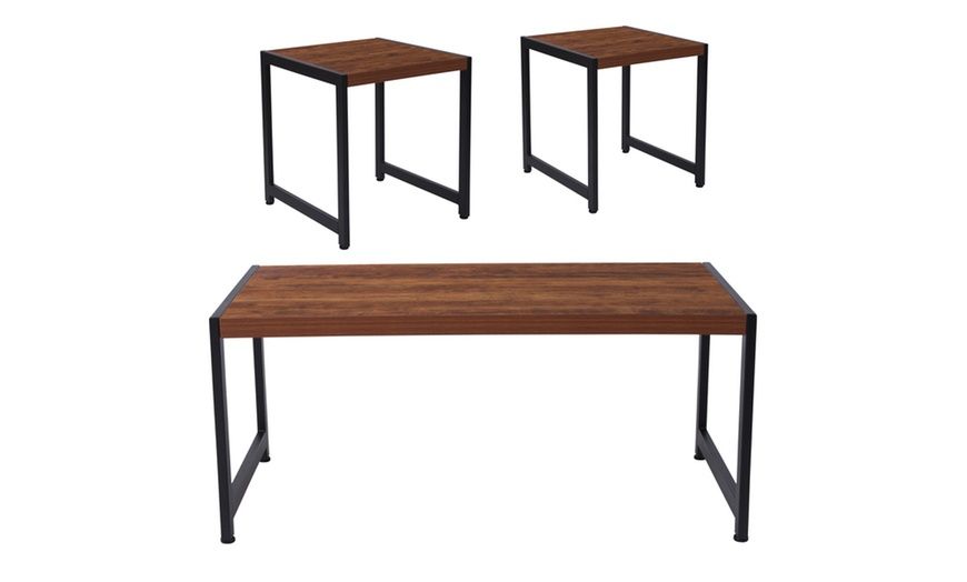 3 Piece Rustic Wood Table Set | Groupon with regard to Crafting Memorable Meals The Role of a Well-Chosen Brown Oak Table
