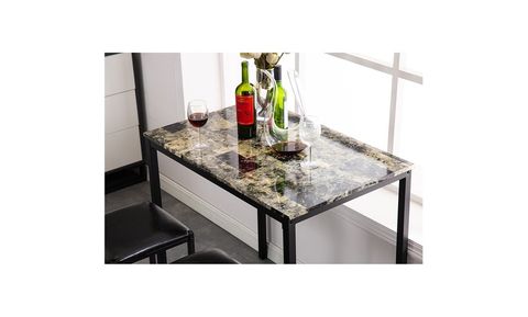 3-Piece Table Set,Marble Face High Dining Table And Chair Cushion Black ... in 3-Piece Table Set With Marble Top, Black
