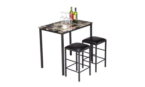 3-Piece Table Set,Marble Face High Dining Table And Chair Cushion Black ... in Marble Top Table Sets Understanding Their Unique Beauty